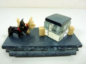 Schönes 30er Jahre Art Deco Tintenfass Scottish Terrier Hunde Bakelit & Glas - Bild 1 von 7