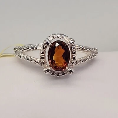 Anillo Citrino Naranja Ovalado Plata Esterlina Cóctel JTV 925 Talla 6 Foto 1 de 4