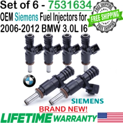 BRAND NEW Genuine Siemens 6Pcs Fuel Injectors for 2006 BMW 330i 3.0L I6 #7531634 - Image 1 of 4