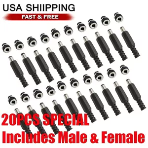 20 PC MALE BARREL JACK PLUG FEMALE SOCKET PANEL  MOUNT DC 12V POWER CONNECTORS - Picture 1 of 8