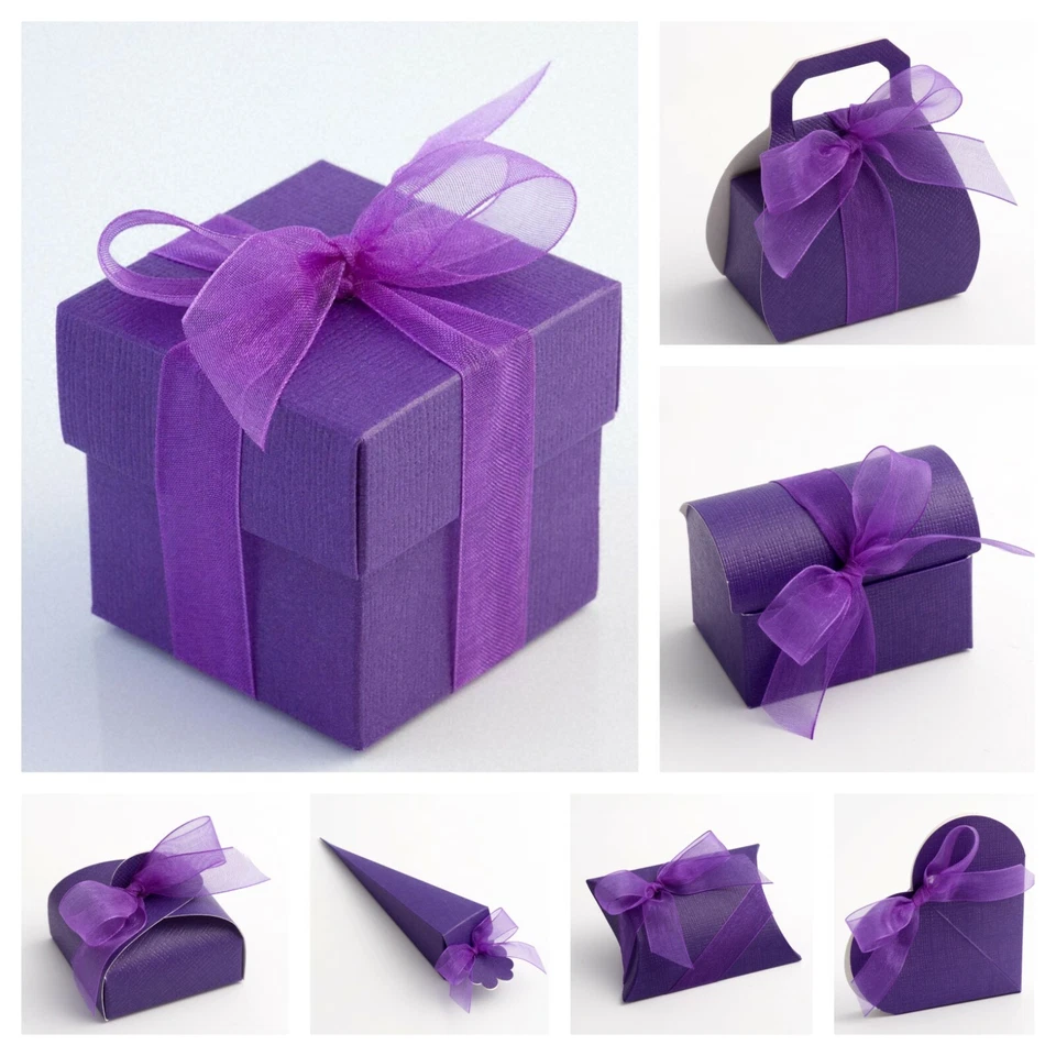 Silk Purple Wedding Favour Boxes Range - Luxury DIY Party Gift Box Only - Image 1 of 1