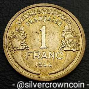 French West Africa 1 Franc 1944 L. KM#2. One Dollar coin. Ivory Coast. WWII. - Picture 1 of 7