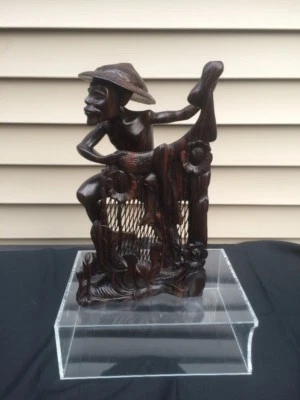 古董中国雕刻印度尼西亚Agarwood Chenxiang木渔夫雕像 — 第 1/4 张图片