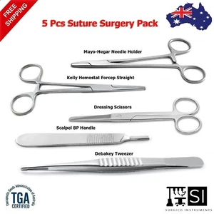 5 Pcs Surgical Instruments Suture Pack Needle Forceps Hemostat Surgery Shears - Bild 1 von 5
