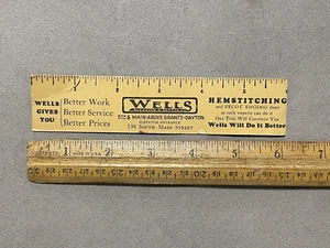 WELLS PLEATING & BUTTON CO 6" PAPER ADVERTISING RULER - Picture 1 of 2
