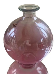 Pink Opalescent Glass Bubble Gum Vase / Candle Holder Round Ball - Picture 1 of 5