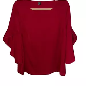 SHEIN Women's Red Scoopneck Short Bell Sleeve Top Blouse Shirt Large Pre Own EUC - Picture 1 of 7