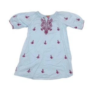 G05-Pink Chicken, 4Y, s/s cotton dress (Blue/Burgundy Embroidered) - Picture 1 of 2