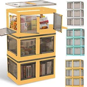 3 PACK Stackable Storage Bins with Lids Closet Foldable Organizers Storage Box - Picture 1 of 29