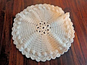 HANDMADE CROCHETED DOILY 17" Antique White Scalloped Edges Rose Balls - Picture 1 of 4