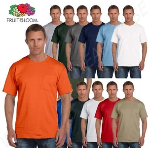 Fruit Of The Loom 3931P Men's HD Cotton Pocket Tee Short Sleeve Top T-Shirt - Picture 1 of 30