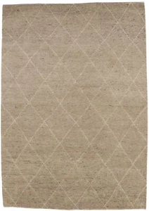 Handmade Moroccan Oriental Rug Khaki/Beige Geometric Modern Plush Carpet 6X9 ft - Picture 1 of 15