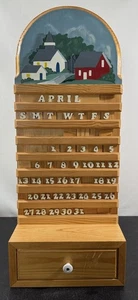 Ewiger Kalender Massivholz. Vintage Country Scene handbemalte Fliesen. Ständer/Hänge - Bild 1 von 17
