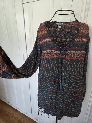 Venus Top Campesino Verde Medio Bohemio Boho-ChicHippie Manga Larga Romántico Foto 1 de 4