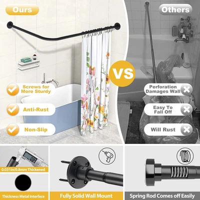 Barra de Cortina de Ducha Esquinera, 30"-44.3" x 30"-44.3" Ajustable en Forma de L Ducha C... Foto 1 de 4