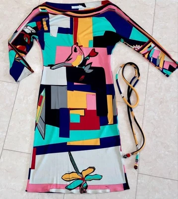 Emilio Pucci 多彩抽象印花长袖及膝连衣裙意大利 — 第 1/4 张图片