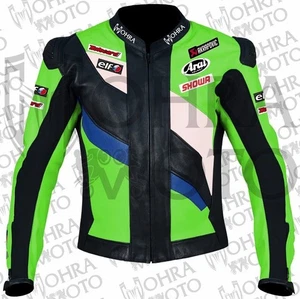 Kawasaki ZXR 1.3mm Cowhide Leather Motorcycle Jacket Unisex Motorbike Jacket - Picture 1 of 4