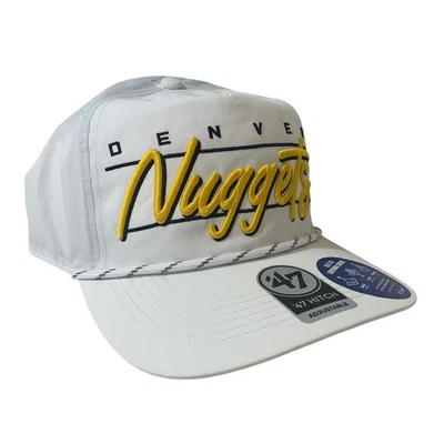 Denver Nuggets '47 Marca Brrr Blanco Amarillo Enganche Snapback Cuerda Sombrero Gorra OSFM Foto 1 de 4