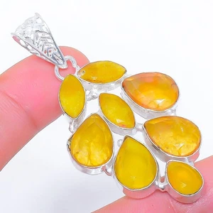 Colgante De Joyería De Plata De Ley 925 Hecho A Mano De Ónix Amarillo 2.3" - Imagen 1 de 5
