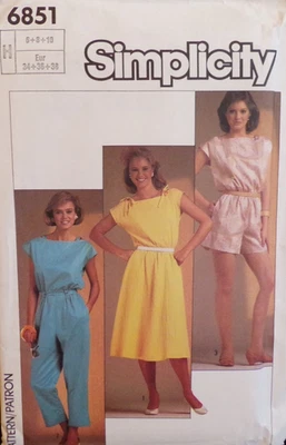 Simplicity Sewing Pattern 6851 Misses Dress Jumpsuit Romper Size 6-10 VTG 80s UC - Image 1 of 4