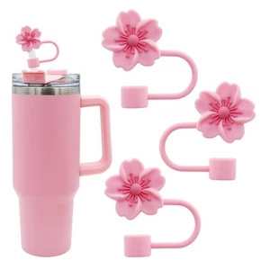 3pcs Cherry Blossom Silicone Straw Cover Cap for Stanley Cup,Straw Topper 10 mm - Picture 1 of 7