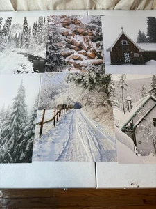 Lote de fotos de paisaje de invierno cabaña nevada río árboles camino rústico hogar decoración - Imagen 1 de 11