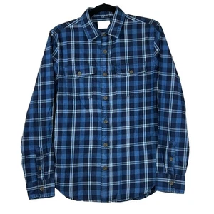 Mutual Weave Dress Shirt Mens Small Blue Plaid Button Up Long Sleeve Pockets - Picture 1 of 12