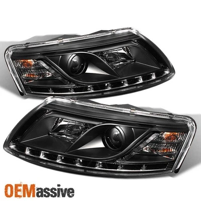Se adapta a 05-08 Audi A6 Negro R8 Estilo DRL Luz Diurna Tira LED Proyector Faros Foto 1 de 3