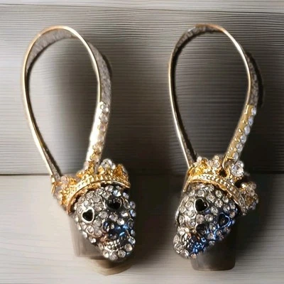 Pendientes Calavera Brillante.Con Corona de Pedrería Aros de Alambre 3" Gótico. Punk!  Foto 1 de 4