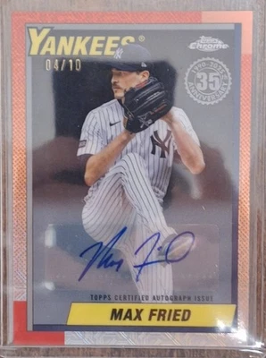 Serie Actualización Topps 2025 Max Fried 1990 Cromo Mojo Autógrafo Negro/10 Yankees Foto 1 de 2
