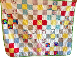 Vintage Handmade 36"x 44" Patchwork Lap Quilt Multicolor - Picture 1 of 9