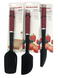 New KitchenAid Empire Red HERA 3 Piece Spatula Set - Narrow Jar, Spooon, Scraper - Picture 1 of 1