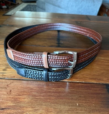 New TORINO Braided Leather Woven BELTS Men's 46  LOT OF 2 ! Black Brown NEW - Image 1 of 4