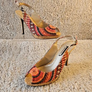 J. Renee Sienna Womens Heels Shoe Sz 5.5 Strappy Peep Toe Sling Back Artsy Aztec - Picture 1 of 6
