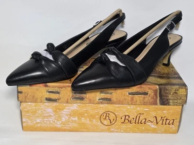 Bella Vita Margaret Slingback Kitten Heel Pumps Black Smooth Leather Sz 8 WW - Image 1 of 4