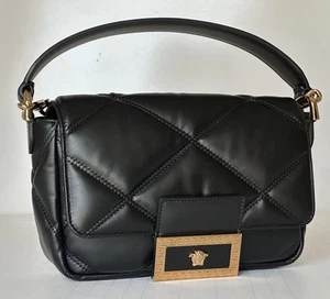 Versace Quilted Calf Leather Black Small Shoulder Bag 1014521 Italy NWT $1700 - Picture 1 of 13