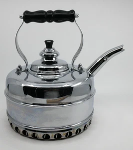 The Simplex Patent Whistling Tea Kettle Chrome on Solid Copper 400709-402190 2QT - Picture 1 of 17