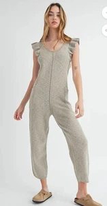 MABLE Tuta in maglia con tasche e maniche a volant in pietra taglia media M farina d'avena prezzo consigliato dal produttore $90 - Foto 1 di 11