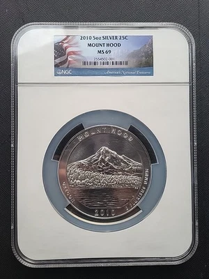 2010 MOUNT HOOD 5 OZ PRATA NGC MS69  - Imagem 1 de 2