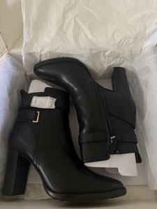 Ralph Lauren Madisyn Black (7B) Burnished Leather Buckled Dress Booties - Picture 1 of 10