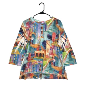 Jess & Jane Women's Blouse XL Art to Wear Novelty Venice Cats Print Colorful - Picture 1 of 5