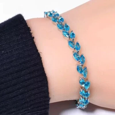 Brazalete Tenis Topacio Simulado Corte Marquesa 7Ct Chapado en Oro Blanco 14K Foto 1 de 4