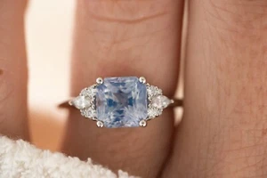 Aquamarine Cushion Cut 925 Sterling Silver Engagement Ring gold plated Ring Gift - Picture 1 of 4