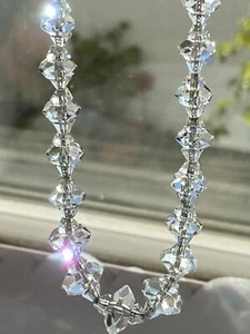 Collana di perline vintage cristallo piombo oro bianco 14 kt catena 16" taglio a mano - Foto 1 di 12