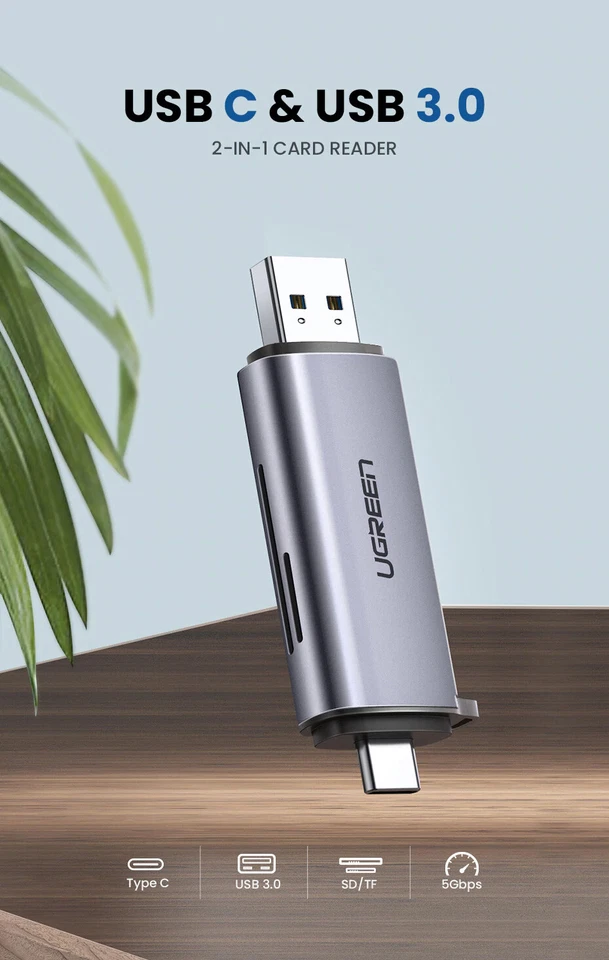 Lettore schede memoria SD microSD UGREEN USB 3.0 Type-C 3.1 per smartphone UGR3 - Immagine 1 di 4