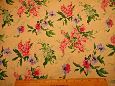 Tela de edredón por yarda rosa púrpura verde floral en beige SSI algodón premium #V #C Foto 1 de 2