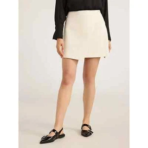 Scoop Faux Wrap Ponte Mini Skirt Women's Medium White Stretch Flattering Fit - Picture 1 of 5
