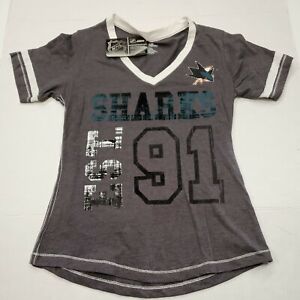 NWOT San Jose Sharks Hockey Gray V-Neck T-Shirt Women's Small New With Tags