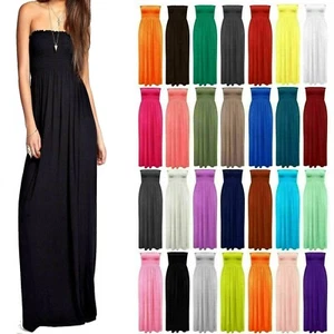 Womens Ladies Sheering Boobtube Bandeau Long Summer Strapless Maxi Dress - Picture 1 of 24
