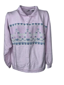 Vintage 90s Kawaii Lauren Brooke Collared Sweatshirt Pastels Duck hearts Geese S - Picture 1 of 11